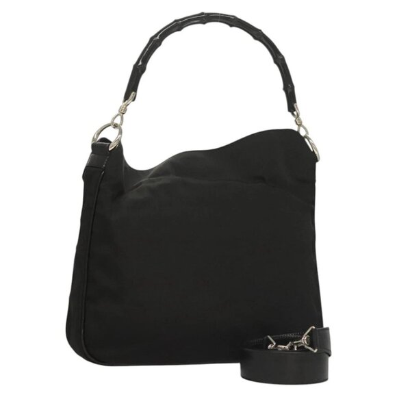 GUCCI Bamboo Hand Bag Canvas 2way Black Silver 001 1638 Auth 128076 - Picture 1 of 16